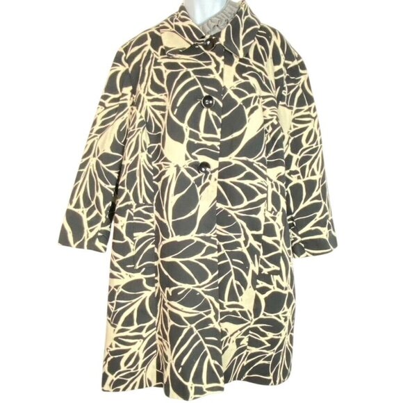 Vintage Anne Klein Mid-Length Cotton Coat With Abstract Leaf Pattern & Slip Pock - Picture 1 of 12